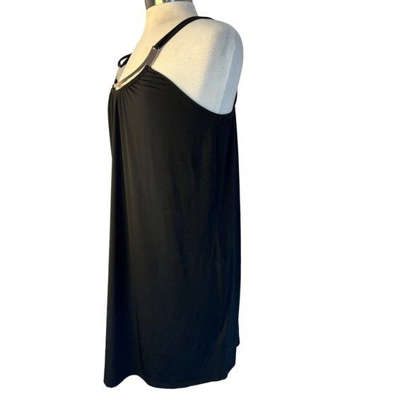 Venus Black Party Dress Large Mini Sheath Gold Accent Necklace Straps Stretch - Picture 2 of 16